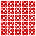 100 business strategy icons set red Royalty Free Stock Photo