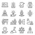 Business strategy icons set vector illustration. Contains such icon as head hunting, employee management and more. Expanded stroke Royalty Free Stock Photo