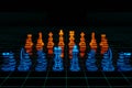 Business strategy ideas futuristic glowing neon Chess board game 3D rendering Royalty Free Stock Photo