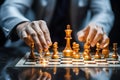 Business strategy ideas unfold as skilled hands make moves on the chessboard