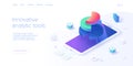 Business strategy isometric vector illustration. Data analytics for company marketing solutions or financial performance. Budget