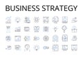 Business strategy line icons collection. Marketing plan, Accounting principles, Project management, Entrepreneurial