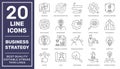 Business Strategy and Management icons set. Thin Line Set contains Vision, Mission, Values, Strategy, Rating, Human Resource, Royalty Free Stock Photo