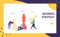 Business Strategy Plan Thinking Landing Page Businessman Character Team Play Chess. Strategic Game for Leadership Growth
