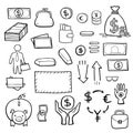 Business strategy vector doodle icon sketch set