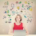 Business Strategy with young woman with laptop Royalty Free Stock Photo