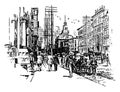 A Business Street in Detroit in 1899, vintage illustration