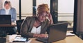 Business, stress and black woman in office, night and overworked. African American female, employee and administrator Royalty Free Stock Photo