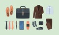 Business style clothes. Gadgets for business people boss textile socks suits shirt pants belt briefcase wallet watch