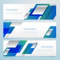 Business style geometric banners and headers in blue color