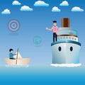 Business success concept,Businessman sitting on paper boat and s