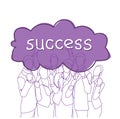 Business Success Concept Cheerful Group Of Businesspeople Holding Raised Hands Happy Successful Team Doodle Silhouettes Royalty Free Stock Photo