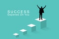 Business success concept, leadership, achievement and people concept - silhouette of businessman on top of a on the last step cele Royalty Free Stock Photo