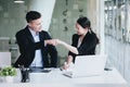 Business Success concept with partner, Partnership Giving Fist Bump after Complete a deal. Successful Teamwork Royalty Free Stock Photo