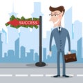 Business success concept. Successful businessman in the city. Th