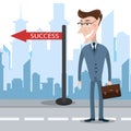 Business success concept. Successful businessman in the city. Th