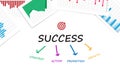 Business Success Illustration With Statistics Charts And Words, White Background Royalty Free Stock Photo