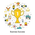 Business Success Line Art Thin Icons Set with Trophy