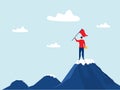 Business success,man standing on top of mountain with flag and moving to final destination point,leadership,people reach goal Royalty Free Stock Photo