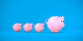 business success metaphor - one different than other - leader piggy bank and young followers -