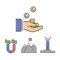 Business success money hand vector icons set. Royalty Free Stock Photo