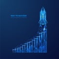 Business success strategy. Low poly wireframe spaceship launch