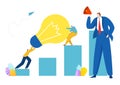 Business success teamwork concept, vector illustration, flat tiny man people character hold creative idea, team power