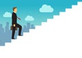 Businessman walking up the white stairs, Employee climb up the staircases, Business journey concept growth and the path to success