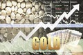 Business successful on gold investment concept show arrow rising up data.