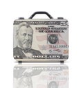 Business suitcase for travel with reflection and 50 dollars note Royalty Free Stock Photo