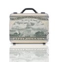 Business suitcase for travel with reflection and 50 dollars note Royalty Free Stock Photo