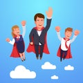 Business super man and woman dream team flying