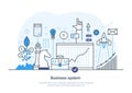 Business system business process connecting workflow web banner. Management, finance, development strategy, business planning