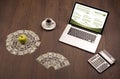 Business table with notebook computer and office accessories Royalty Free Stock Photo