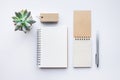 Business table top view with mock up Office supplies on white Royalty Free Stock Photo