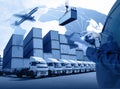 business with tablet of worldwide cargo transport or global business commerce concept or import-export commercial logistic Royalty Free Stock Photo