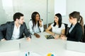 Business talk while sitting at a table and discussing results Royalty Free Stock Photo