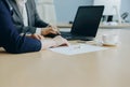 Business talks two people office with laptop Royalty Free Stock Photo