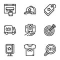 Business target brand icon set, outline style