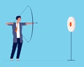 Business target. Businessmen manager investor shooting with bow and arrow focus target business concept vector flat