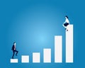 Business Target Concept. Businessman Climbing Ladder Reaching Woman