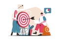 Business target concept isolated. Achieving goals, data analysis, audience focus. People scene in flat cartoon design. Vector