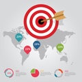 Business target infographic dart board arrow concept of goals achievement world map Royalty Free Stock Photo