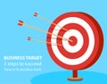 Business target. Infographic template with target and dart on blue background. 3 steps to succeed. Banner, web design.Vector Royalty Free Stock Photo