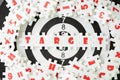 Business target plan for success strategy concept, white puzzle jigsaw with alphabet word TARGET at the center on dartboard, Royalty Free Stock Photo