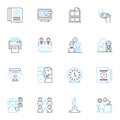 Business tasks linear icons set. Marketing, Sales, Accounting, Finance, Administration, Planning, Analysis line vector