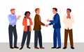 Business team applauding to handshake of office employees, celebrate partnership