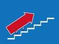 Business team carrying growth arrow graph on stairs to target and success. Stairs step to success. Royalty Free Stock Photo