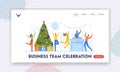 Business Team Celebration Landing Page Template. Characters Dance at Christmas Disco. Friends, Colleagues Celebrate Royalty Free Stock Photo