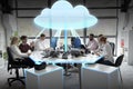 Business team with cloud computing hologram Royalty Free Stock Photo
